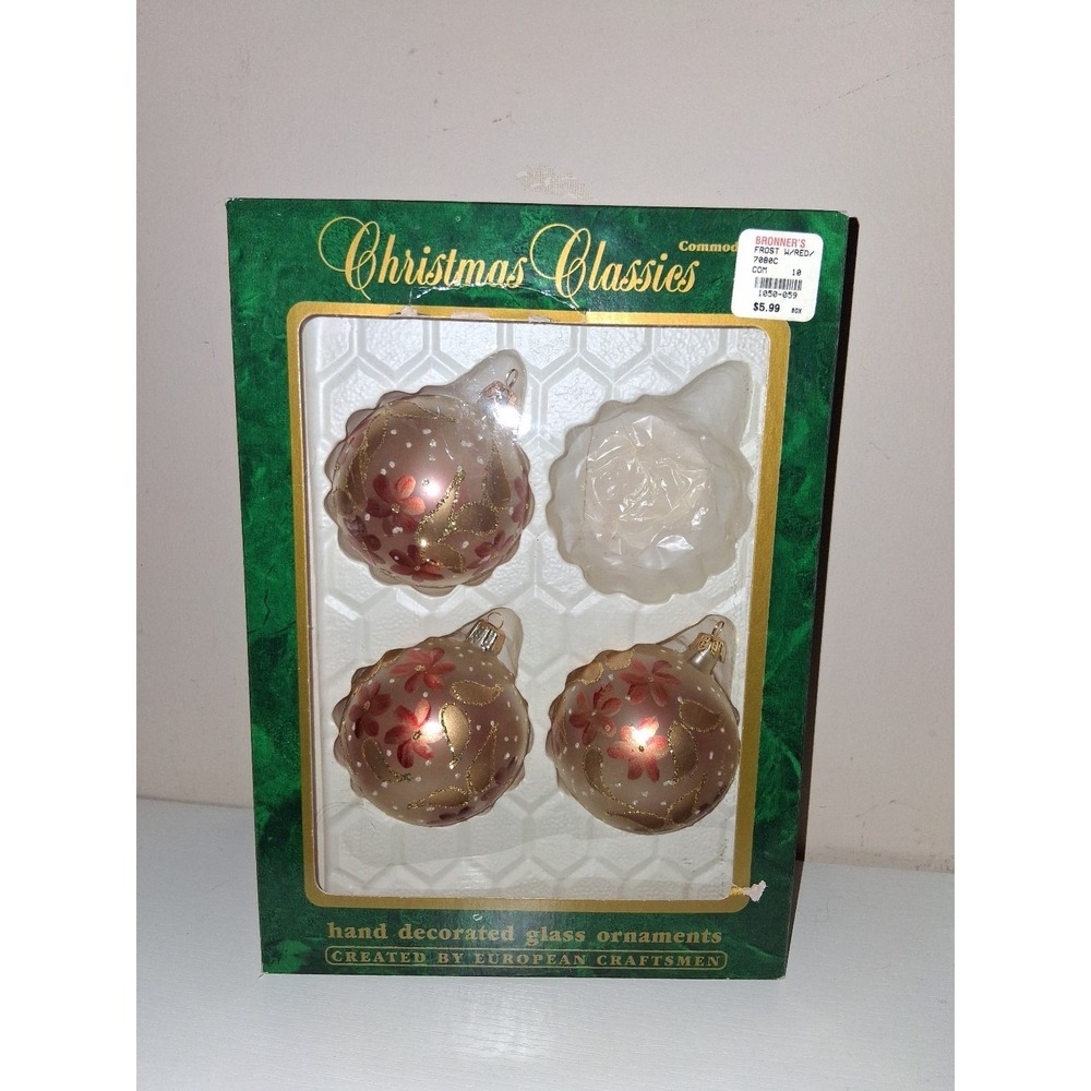 Commodore Christmas Classics Made in Romania Hand Decorated Glass Ornaments Set